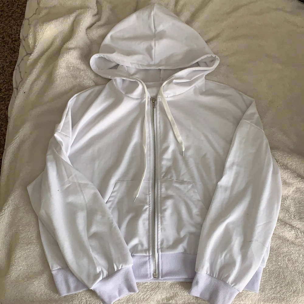 cropped white zip up